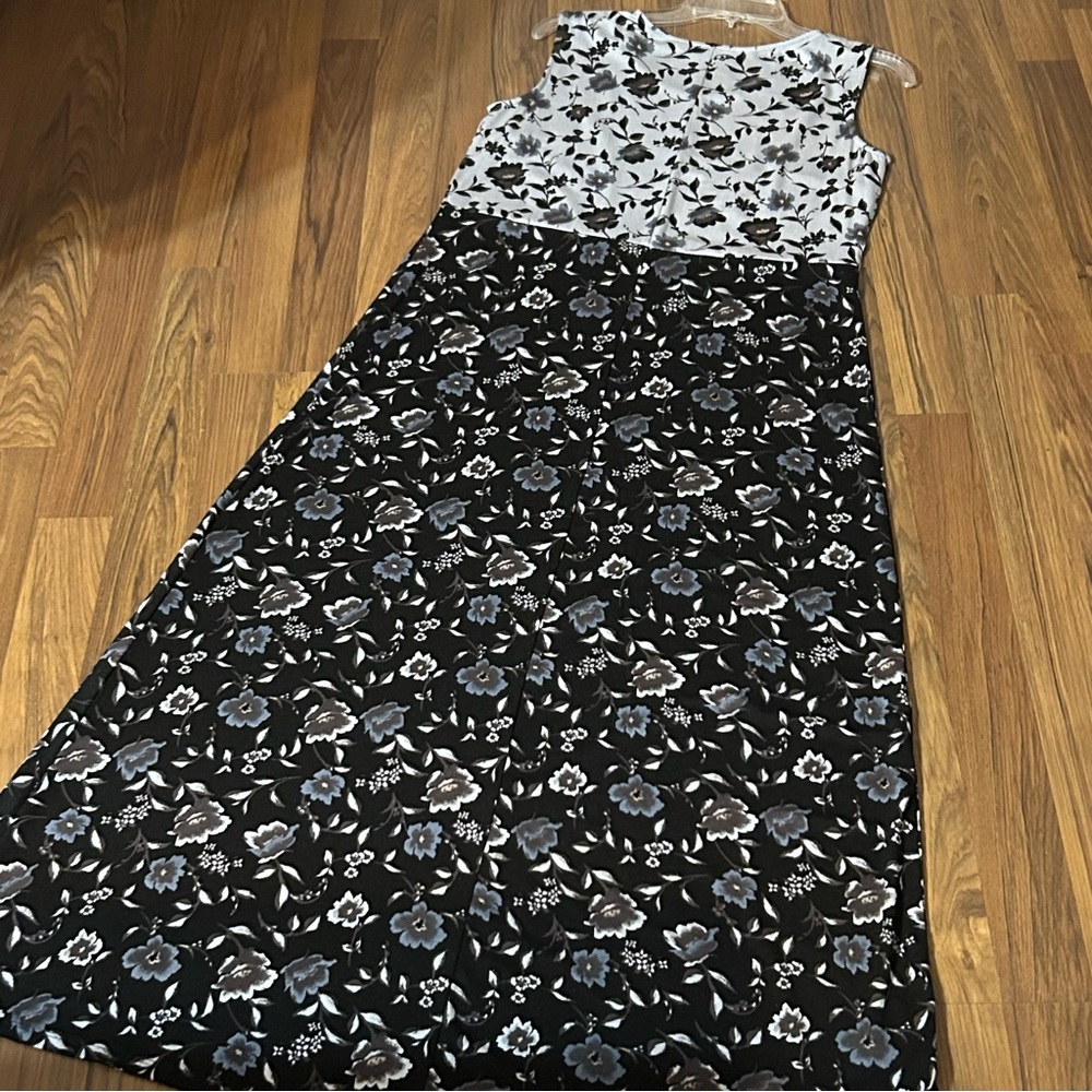 Joan Rivers Sleeveless Floral Print Maxi Dress Stretch Blue Black Gray - Picture 7 of 10